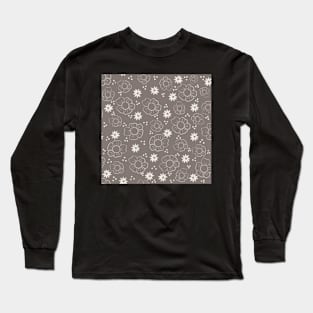 Botanical Dark Gray and White Pattern Long Sleeve T-Shirt